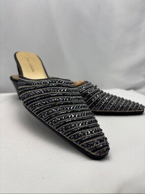 Stefani Collection Women’s Sz9 Black Sequin Slip-On Mules #0291